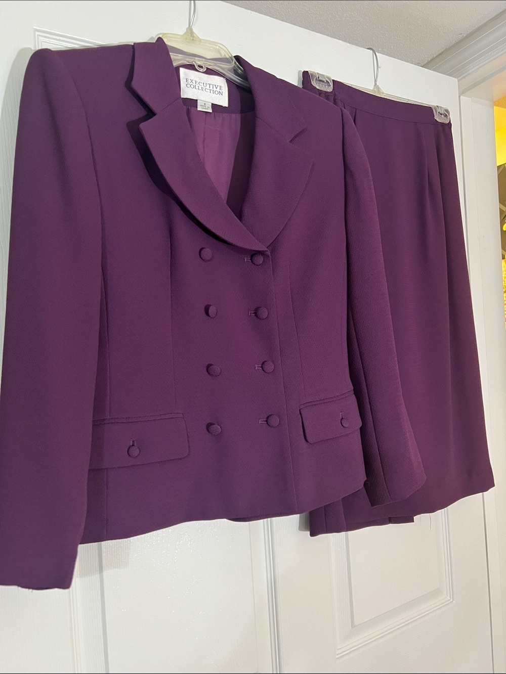 Executive Collection Women's Purple Double-Breasted Skirt Suit Set